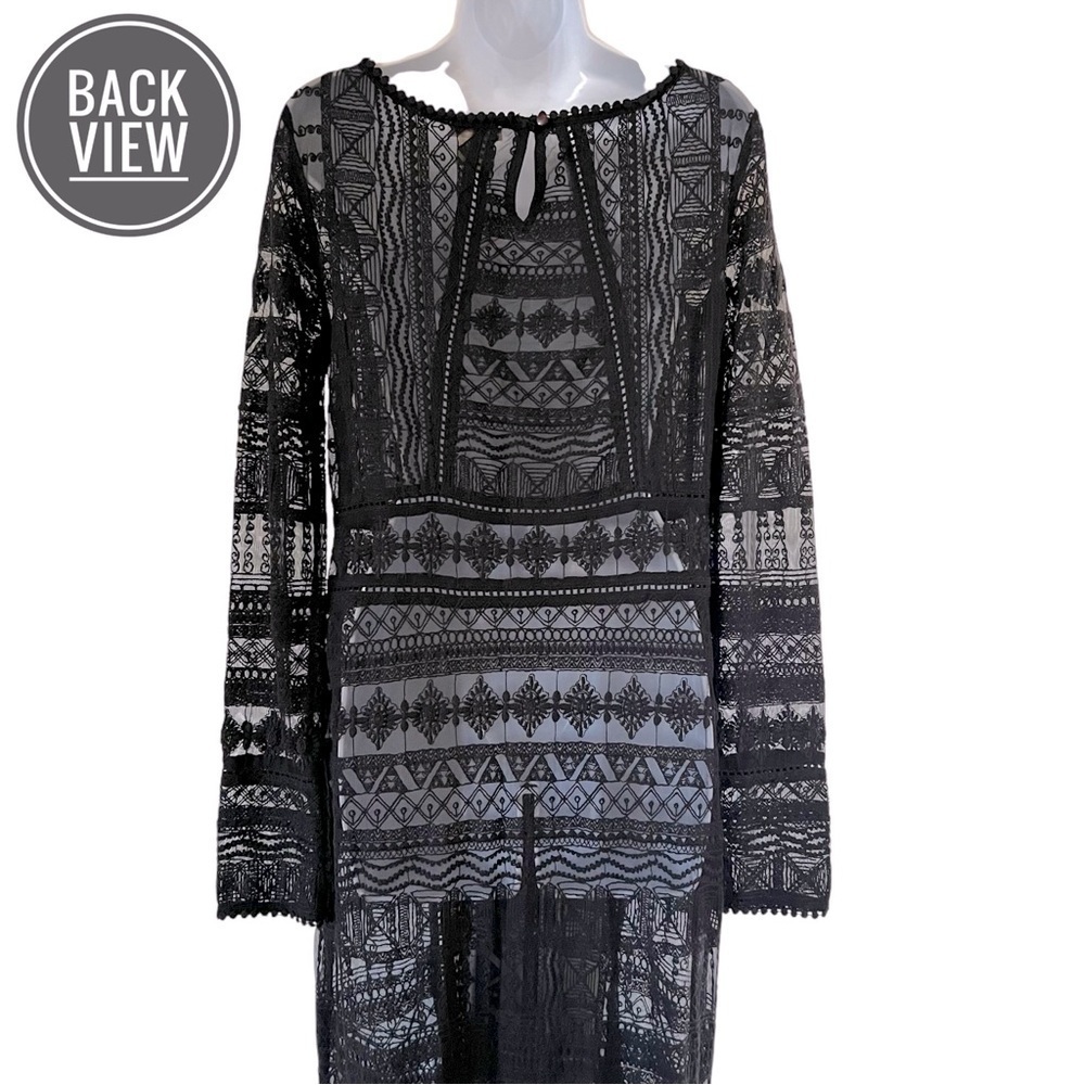 Sundance Long Sleeve Black Crochet Style Lace Maxi Dress Size 2 - Picture 6 of 8